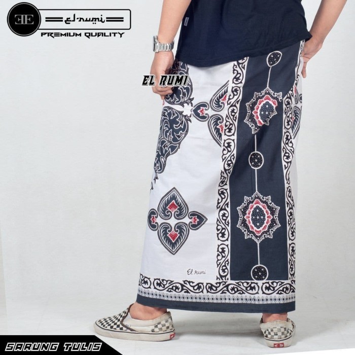 SARUNG BATIK ORIGINAL ASLI PEKALONGAN ELRUMI PEKALONGAN BATIK LUKIS - Putih abu 1012