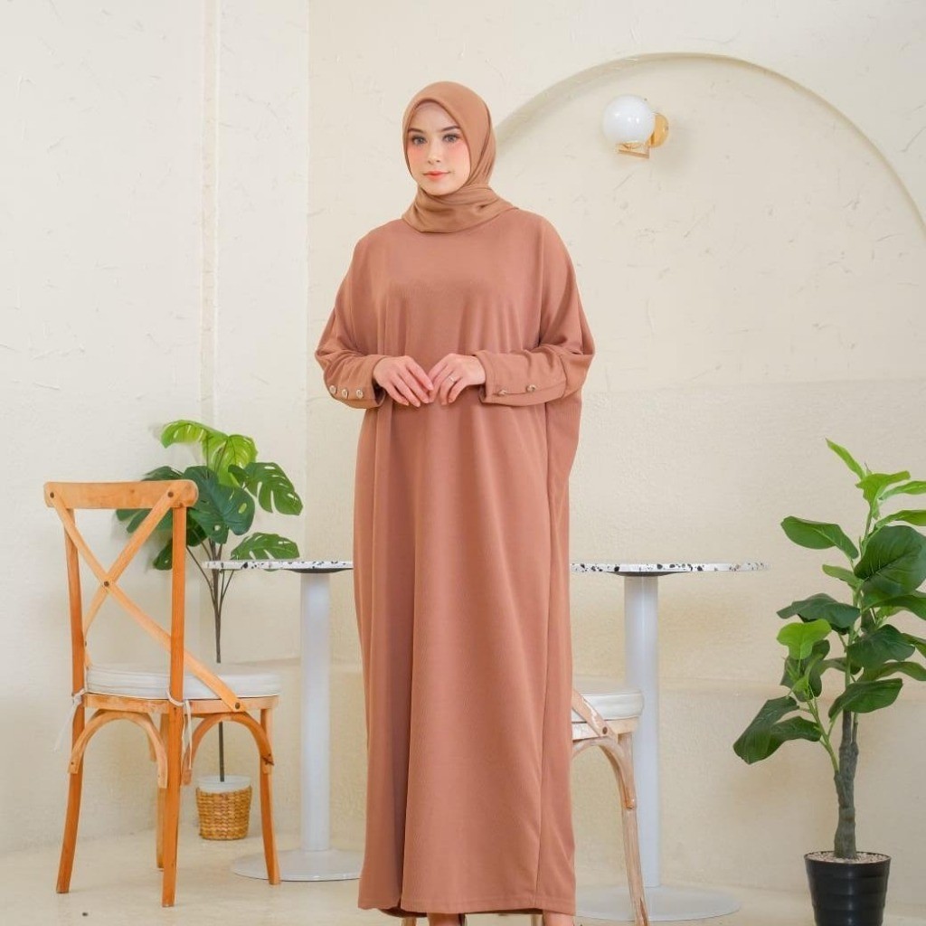 AGAMIS - Gamis Batwing Kancing Muslim Jumbo Dress Bahan Knit Dress Batwing Kancing Gamis Muslimah