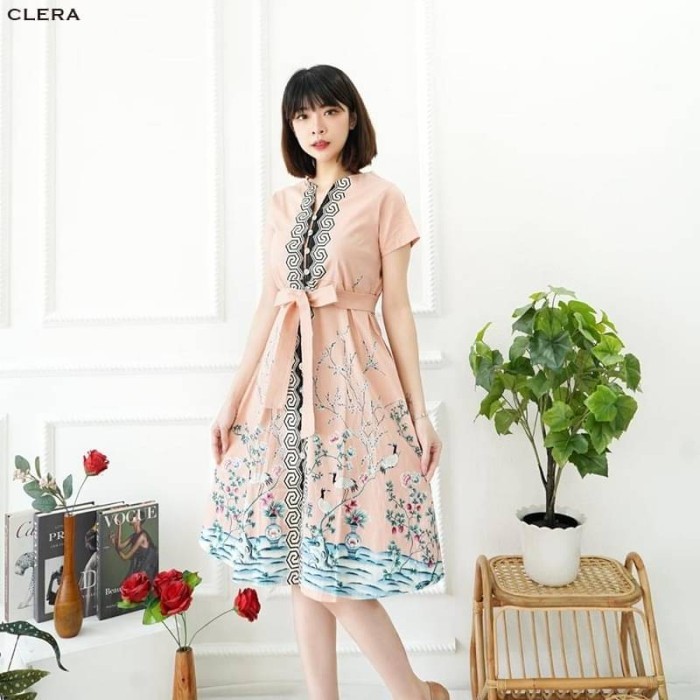 Evercloth Clera Dress Batik Wanita Sabrina Dress Batik Gaun Pesta - XL