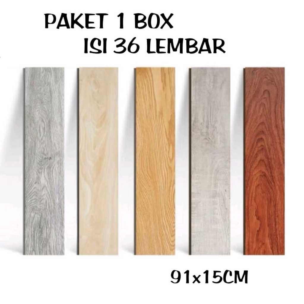 Vinyl Lantai Parket Kayu PVC Sticker PER BOX ISI 36 PCS / Lantai Vinyl Ukuran 91x15CM