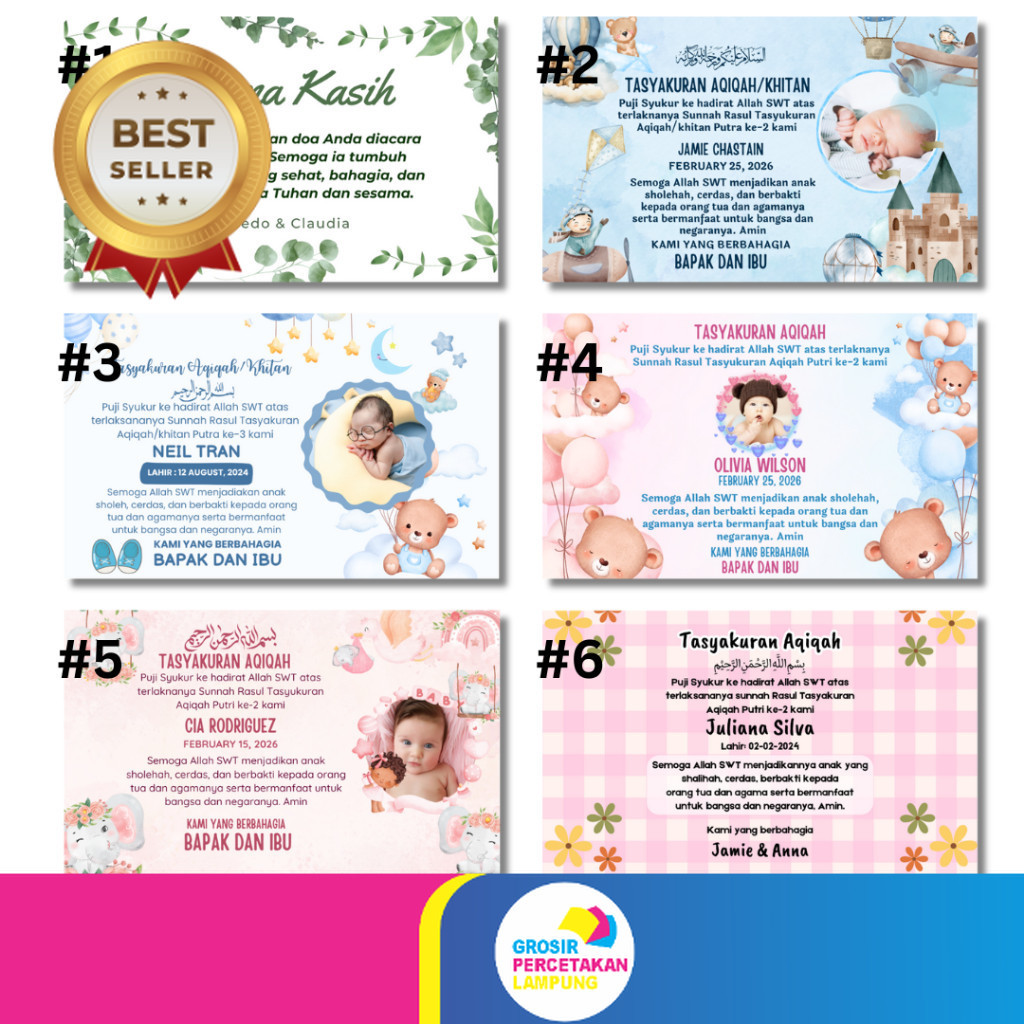 Promo Kartu Ucapan Tasyakuran Syukuran Sukuran Aqiqah Akikah Khitan Khitanan | Kupon Souvenir Ucapan