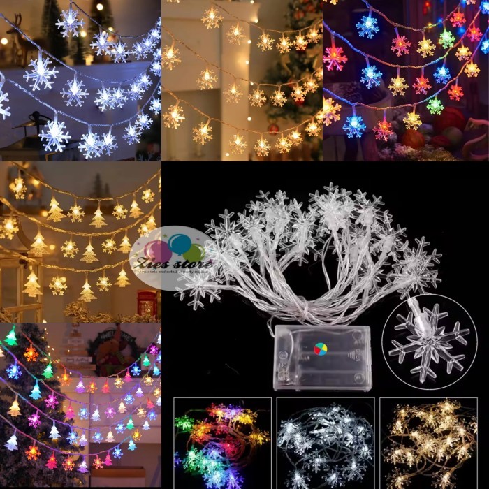 6782 Lampu Tumblr Led Snowflake Battery / Lampu Led Pohon Natal 3 Meter