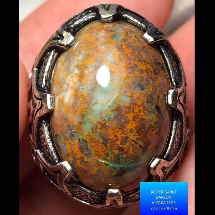 Cincin Batu Akik Natural Jasper Garut Motif Gambar Pancawarna Antik 4
