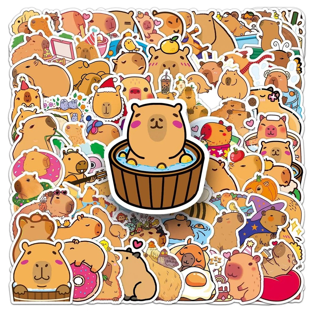 

50/100PCS Cartoon Cute Capybara Graffiti Sticker Aesthetic Decorative DIY Scrapbook Phone Stationery Supply Decals Kids Toy