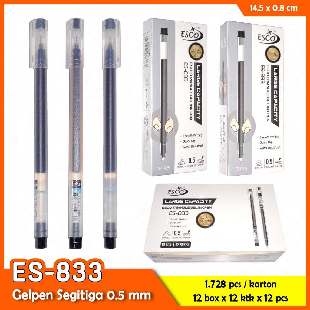 

Pulpen Gel Besar Trigonal Segitiga ESCO ES-833 Tinta Hitam 0,5MM