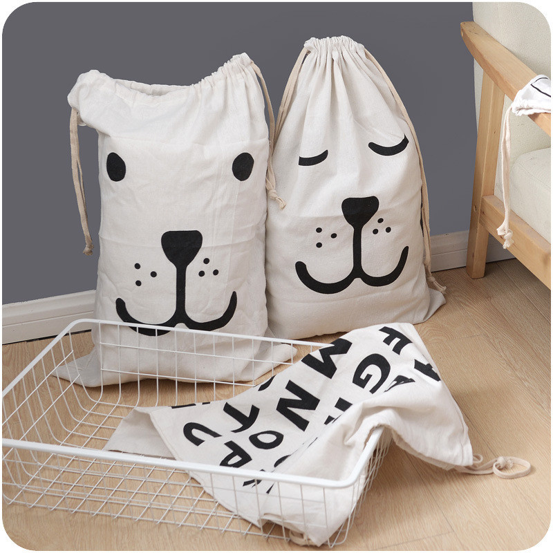 Pet Toy Storage Bag Canvas Storage Animal Stripe Pattern Cotton Laundry Bag Cute Basket Drawstring D