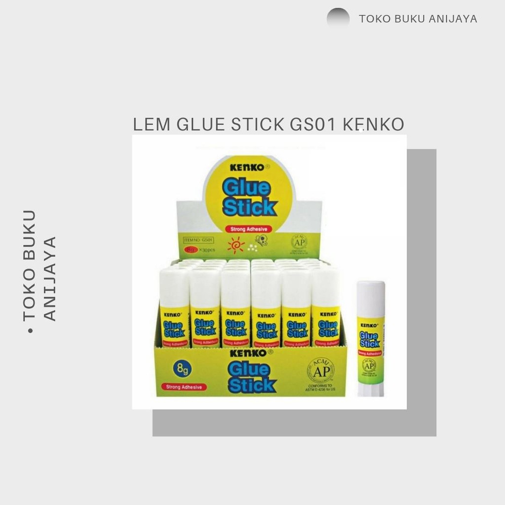 

LEM GLUE STICK GS01 MEREK KENKO 8GRAM BERKUALITAS TERBAIK 1PACK ISI 30PCS Kantor Perekat