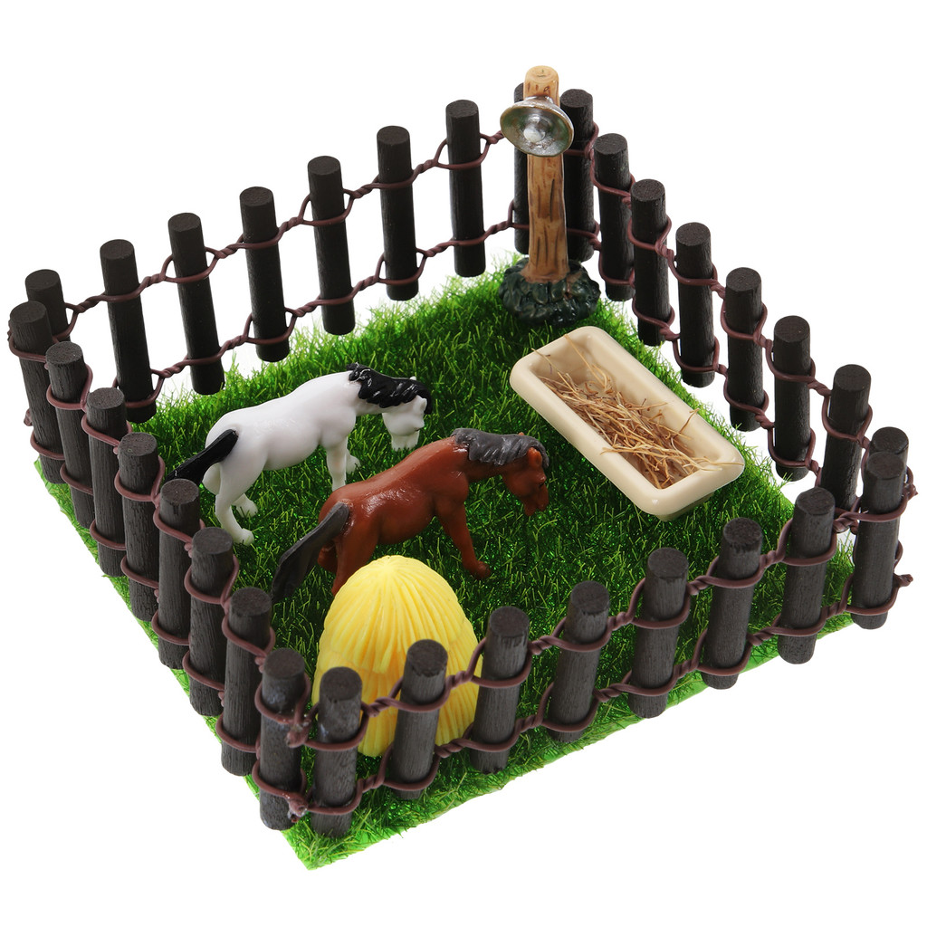 

Toy Horse Barn with Fence Small House Stable Plastic Display Model Miniature Educational