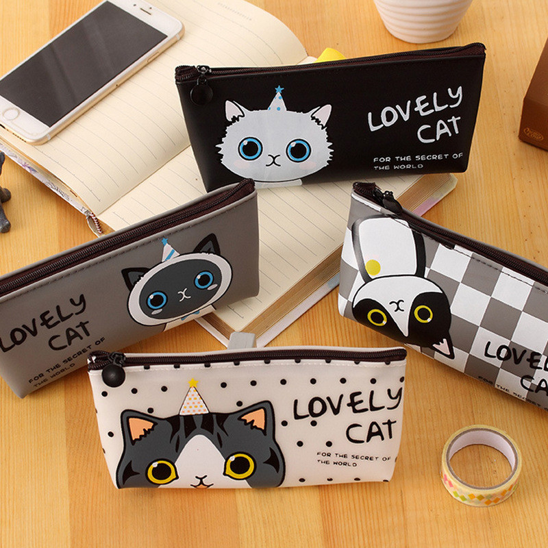 

Kawaii cat school pencil bags cute silicone waterproof pencil case for girls kids gift Korean stationery office school supplies