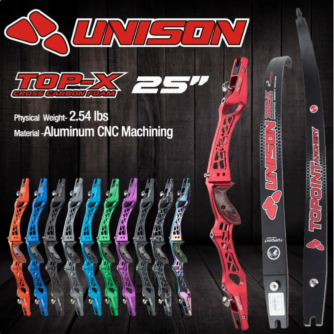 Topoint UNISON 25'' Recurve Bow Riser Left/Right Hand ILF Wood Adjustable center line Sports competi