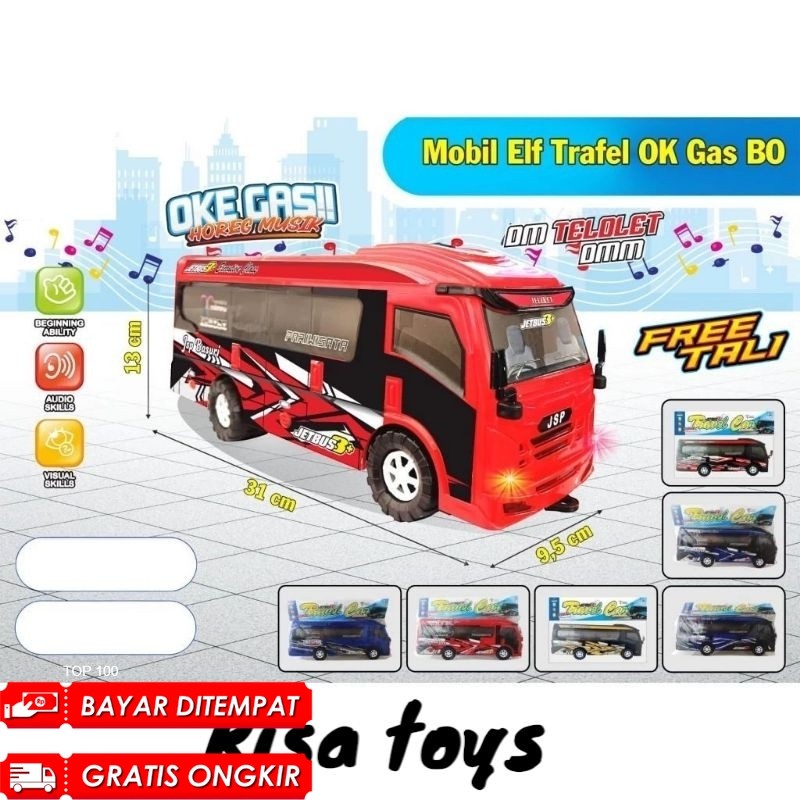 RT-MAINAN ANAK MOBIL ELF TRAVEL BUNYI OK GAS FREE TALI / MAINAN BUS TRAVEL ELF MUSIK DAN LAMPU