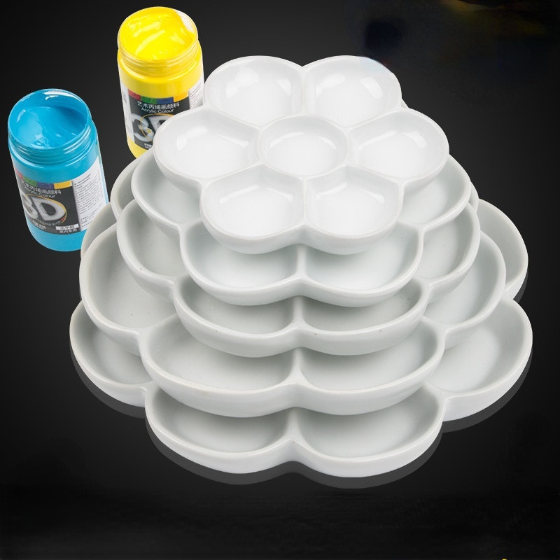 

Plum Ceramic Palette Gouache Acrylic Paint Tray Jingdezhen Pottery Watercolor Plate Beautiful and Durable Multi-specification