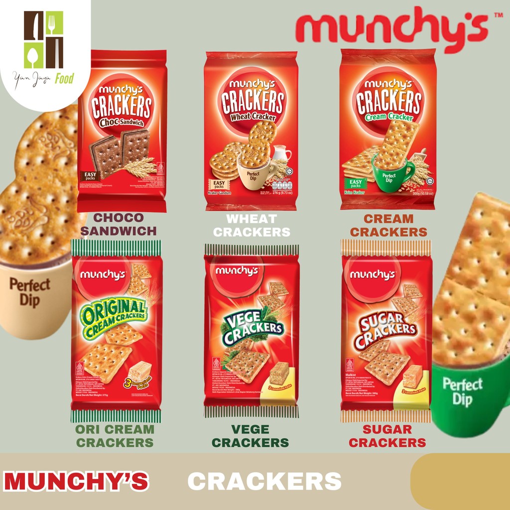 

Munchy's Crackers / Biscuit / Biskuit / Kraker Rasa Cream / Sugar / Choco Sandwich / Cream Ori Kemasan 300g