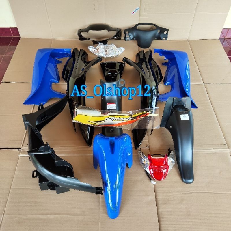 FULL BODY HALUS KASAR 1 SET LAMPU SMASH 110 LAMA BIRU HITAM PLUS STRIPING