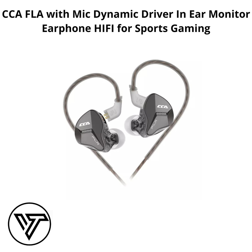 CCA FLA with Mic Dynamic Driver In Ear Monitor Earphone HIFI for Sports Gaming - Black