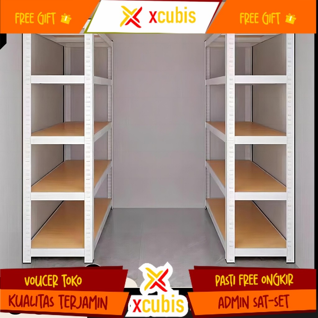 rak siku lubang besi 5 susun Putih Rak Susun rak gudang bekas rak besi gudang