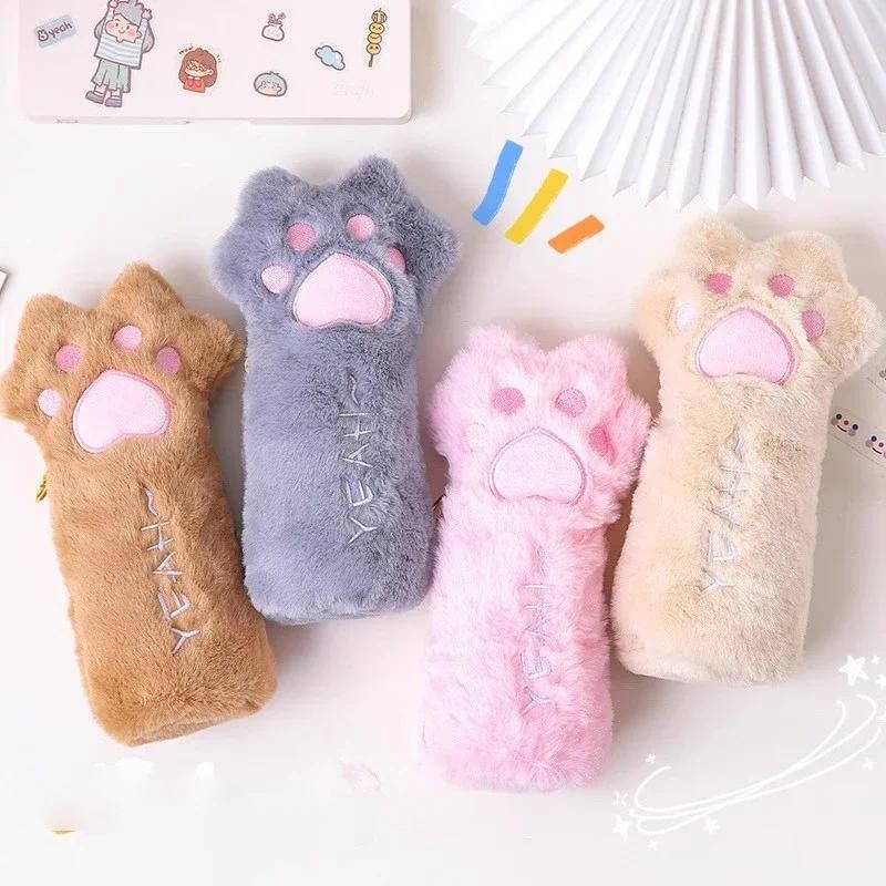 

Kawaii Cat Paw Design Pencil Case Soft Large Capacity Pencil Pouch Portable Zipper Bag Korean Stationery Office Supplies