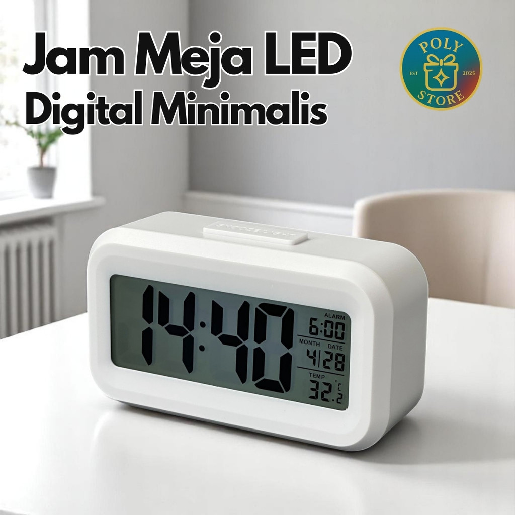 Jam Meja Digital LED Alarm Sensor Suhu Smart Clock Minimalis Bunyi Keras Cocok Belajar & Tidur