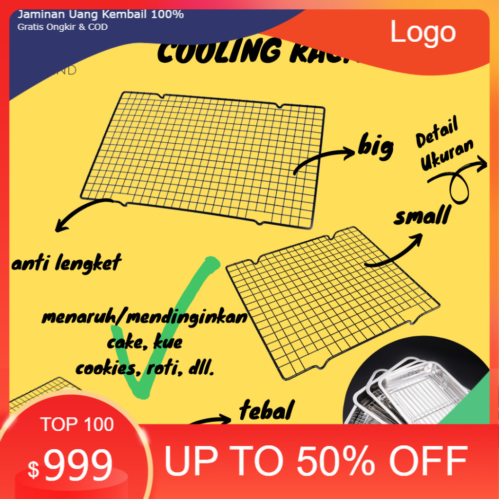 Cooling Rack Single Rak Untuk Pendingin Tatakan Kue Cake Cookies Baking Cooling Rak Dan Wadah Peniri