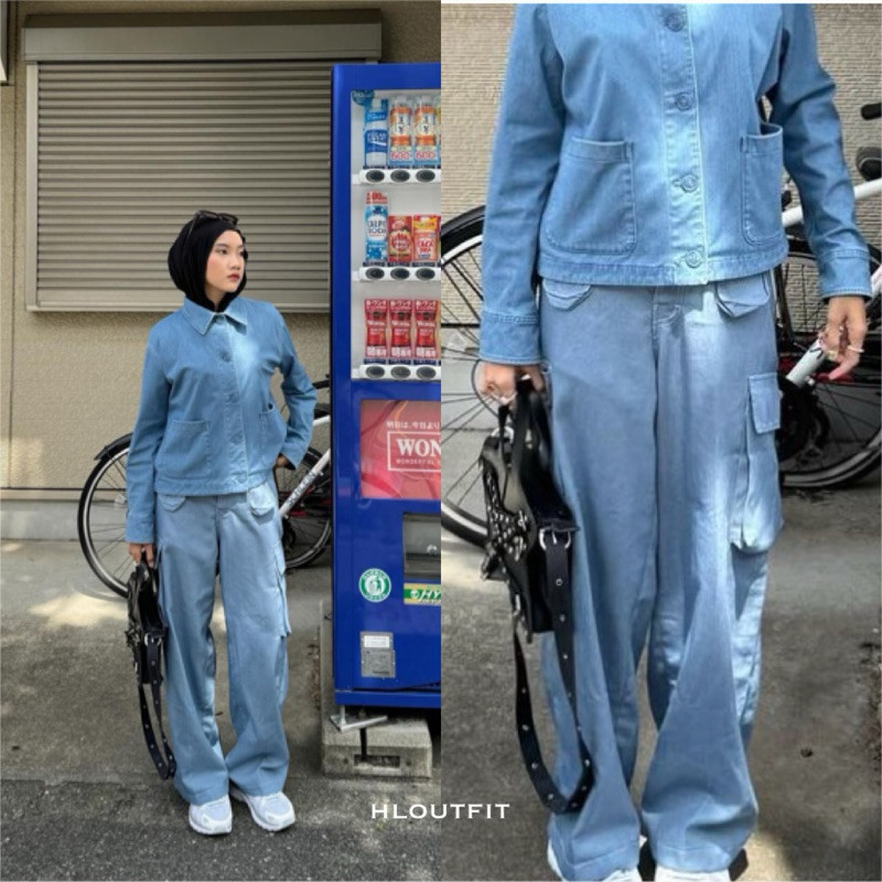 NANTARSHOP HL Belva Cargo Pocket Jeans- Cargo Soft Jeans Realpict