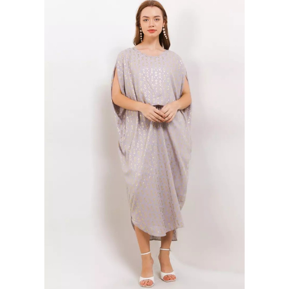 CHIC SIMPLE GOLD ETHNIC PRINT RUCHED KAFTAN - NAVY