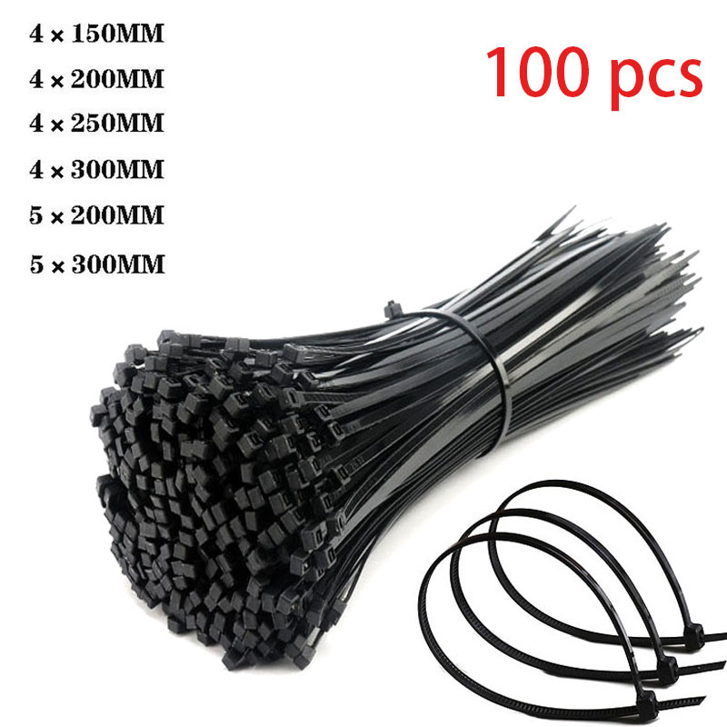 

Self-locking plastic nylon tie 100 PCS black 5x300cable tie fastening ring4x200 cable tie zip wraps strap nylon cable tie set