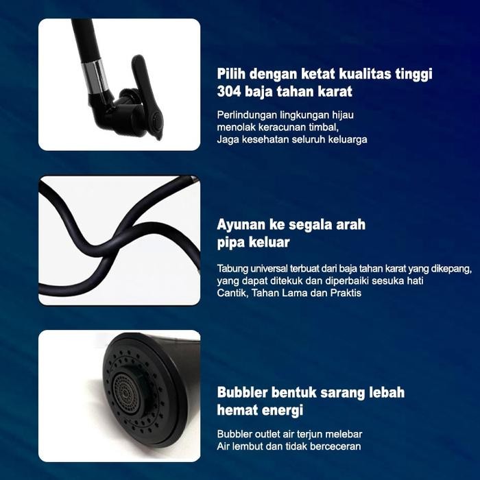 SUS304 Kran Angsa Fleksibel Kran Cuci Piring Hitam Kran Cuci Piring Dinding Anti Karat Air Keran - T