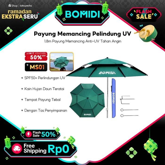 Bomidi 1.8M Portabel Payung Teras Memancing Pelindung Uv Payung Tenda Teras Pantai Luar Ruangan Umbr