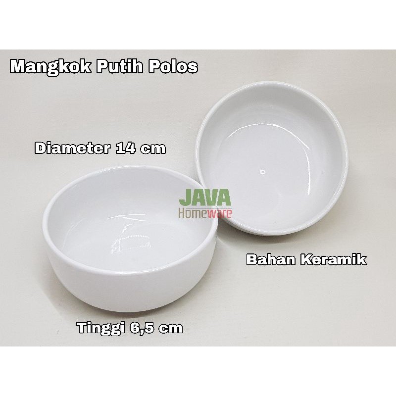 MANGKOK KERAMIK PUTIH POLOS DIAMETER 14 CM (6biji) | MANGKOK SOUVENIR | MANGKOK KERAMIK POLOS