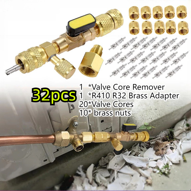 32PCS R22 R410 R32 Alat Cabut Buka Pentil Ac Rumah Split Tanpa Buang Freon Valve Core Remover