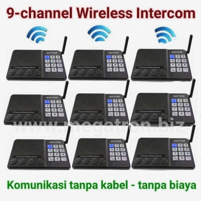 9-ch Wireless Intercom (Interkom Tanpa Kabel) - up to 500m (9 unit)