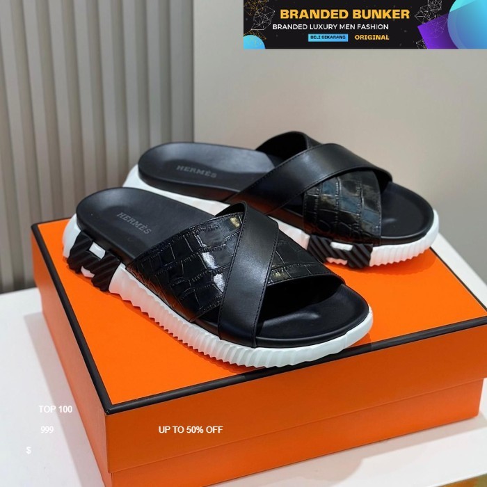 SANDAL PRIA SLIP-ON BAHAN KULIT IMPORT / SANDAL CASUAL PRIA BRANDED HIGH QUALITY / SENDAL PRIA BRAND