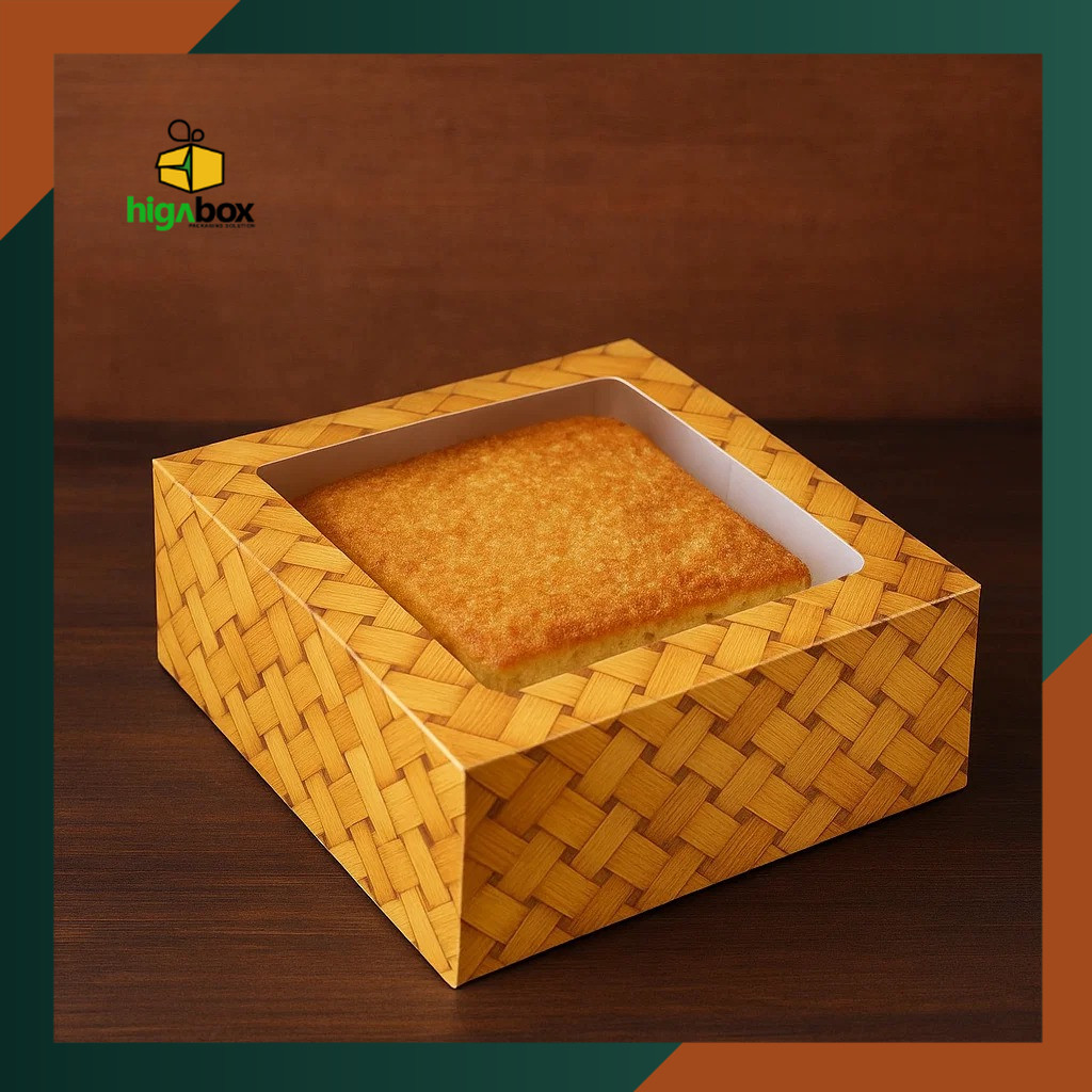 Besek Catering / Besek Nasi / Kotak Snack motif Anyam Coklat / Box Ivory jendela mika / Dus Brownies