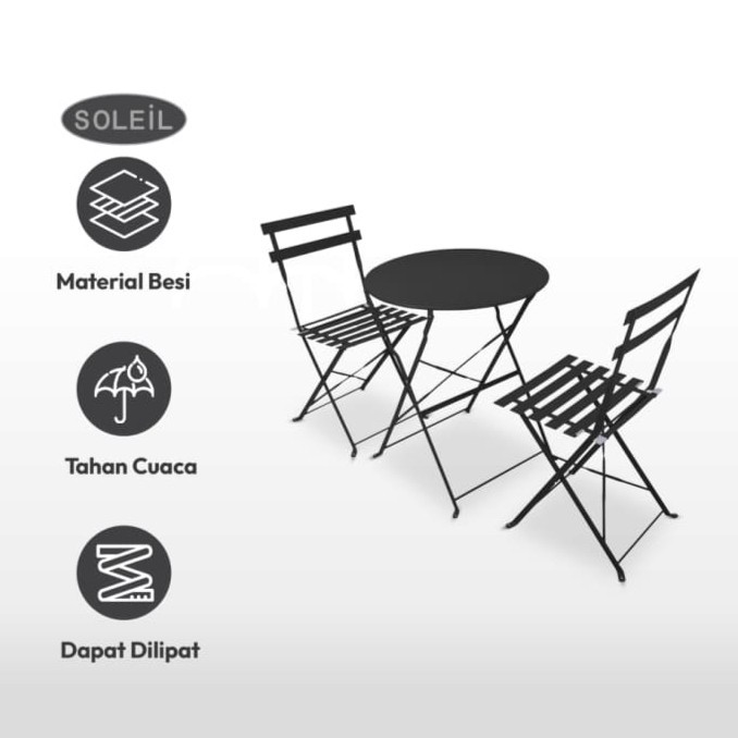 Meja Kursi Taman Set SOLEIL Kursi Tamu Teras Lipat Outdoor
