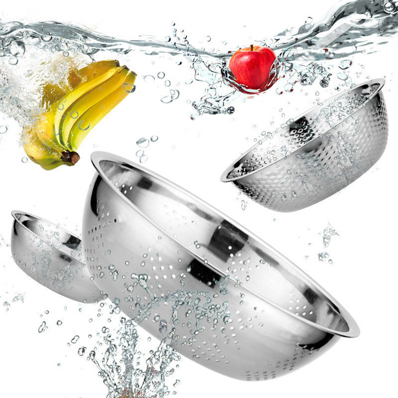 Baskom Bolong Sayur Baskom Stainless Wadah Cuci Sayur Baskom Saringan Stainless Baskom Penyaring