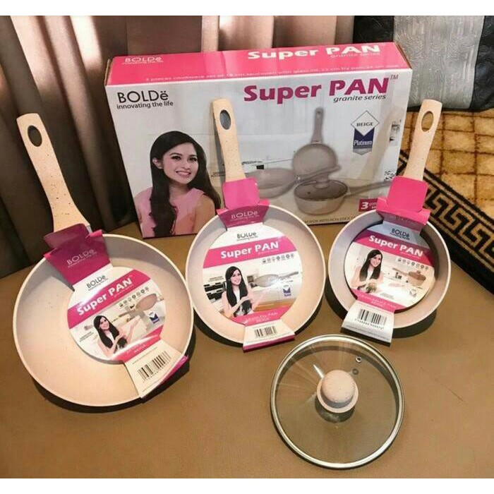 [ BOLDe ]Panci Set / Wajan / Penggorengan SuperPan Granite 5pcs - Pink