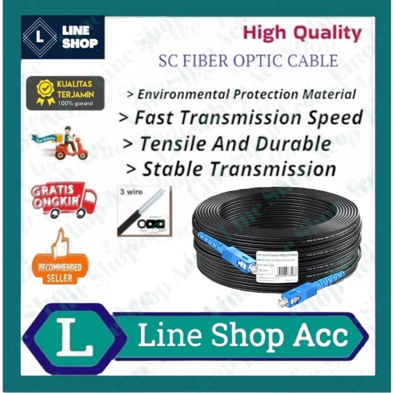 KABEL FIBER OPTIC / FIBER OPTIK FO SC UPC 1 CORE FTTH DROP CABLE 50m 75m 80m 100m 120m 150m 200m 250
