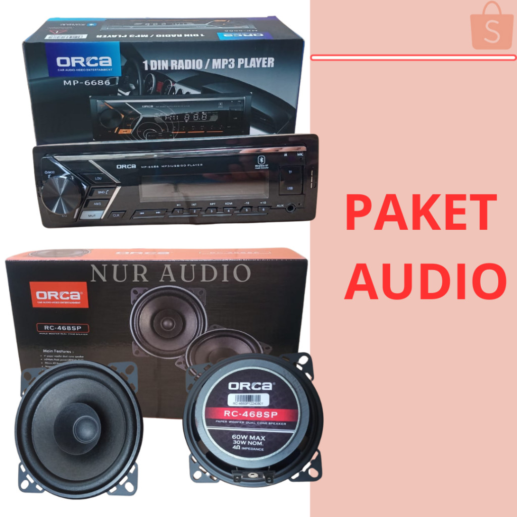 PAKET Audio Mobil/Head Unit ORCA MP-6686 dan Speaker 4 Inch ORCA RC-468SP