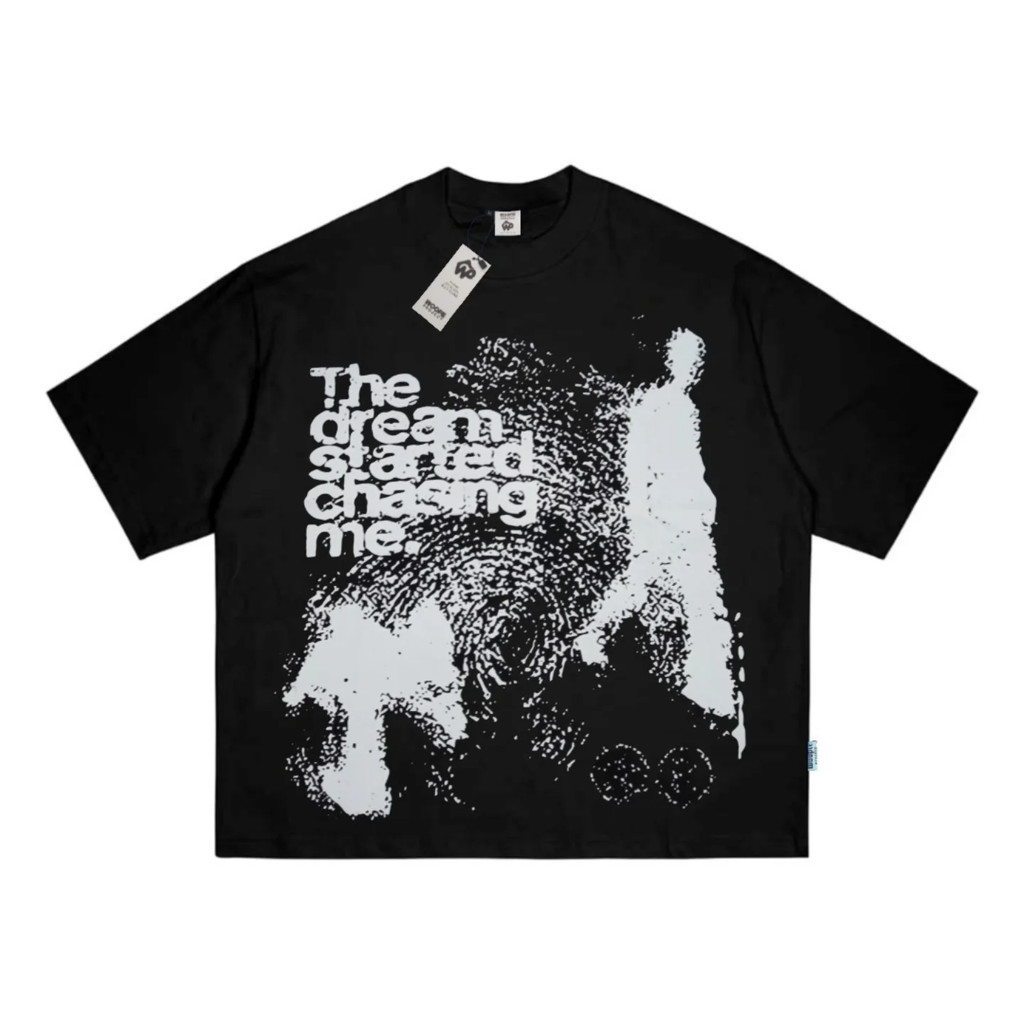 Kaos oblong hitam leher kru motif cetak pria modis kaos oblong musim panas lengan pendek