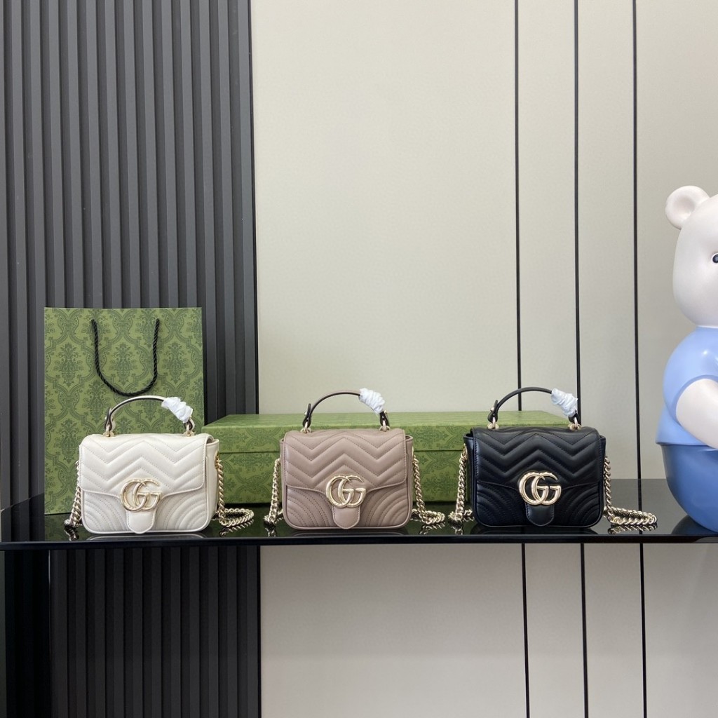 Pre Order G GG Marmont Mini Handbag Tas Slempang Sling Bag Siluet Baru Dalam Warna Klasik Ukuran: 17