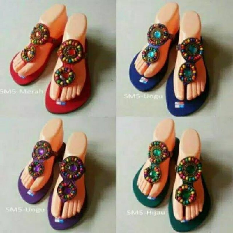 BORONGIN Sandal Manik Manik/ Sandal Etnik/ Sandal Jepit Manik Khas Bali