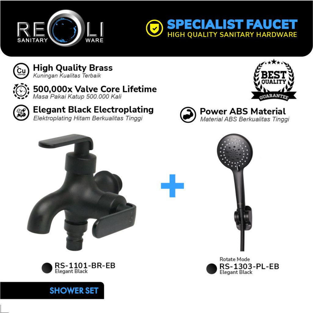 REOLI Paket Hemat Keran Cabang Hand Shower