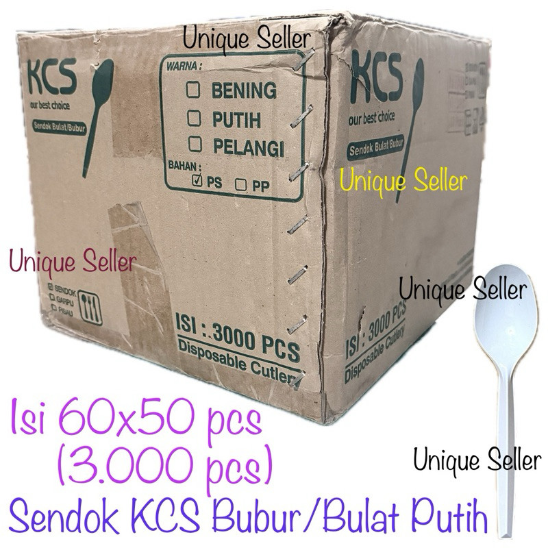 [1 Dus] Sendok Bulat Plastik KCS Putih isi 3.000 pcs / Sendok Bubur Plastik KCS / Sendok Dawet Plast