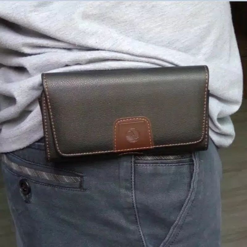 sarung hp case hp dompet hp pinggang kulit asli import horizontal cokelat hitam