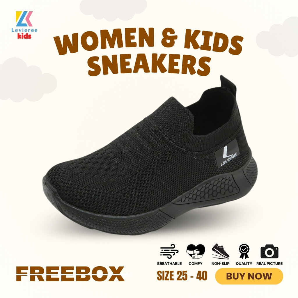 LVRkids FREE BOX SIZE 25-40 LV0438 Sepatu Sekolah Anak SD Sepatu Slip On Anak Hitam Tanpa Tali Sepat