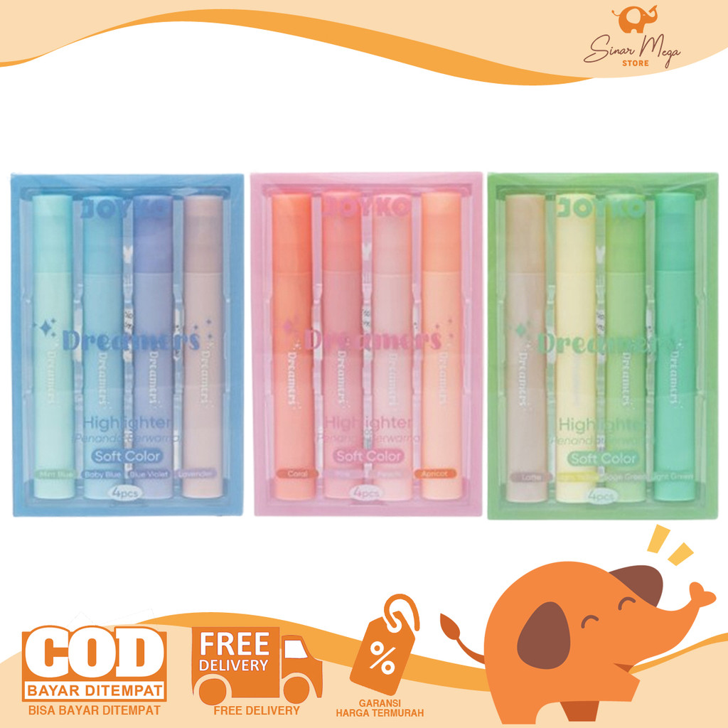 

Joyko Highlighter HL-102 Set Isi 4 - Spidol Pewarna Penanda Pastel Soft Color Lucu Murah