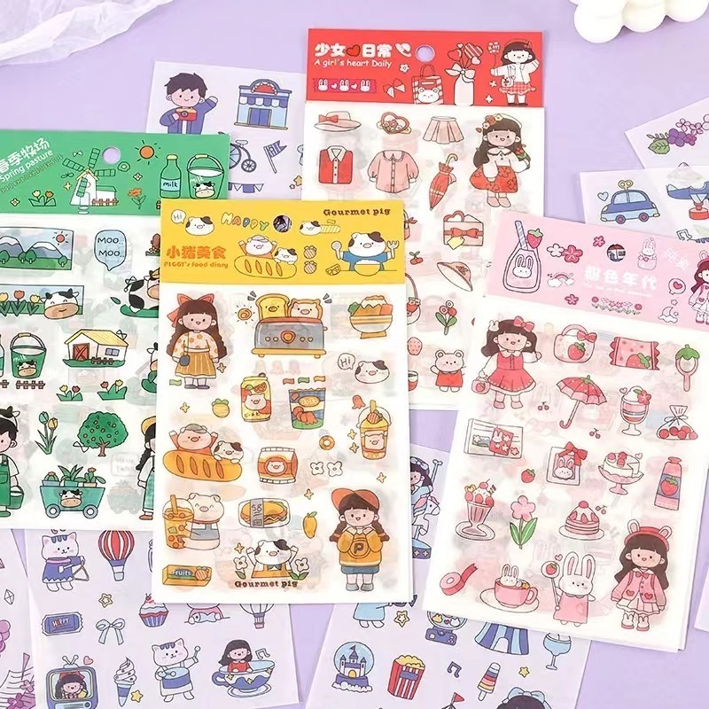 

Stiker Dekoratif Kartun/Stiker Kartun DIY/Stiker Dekoratif Lucu Diary Notepad - 4 lembar
