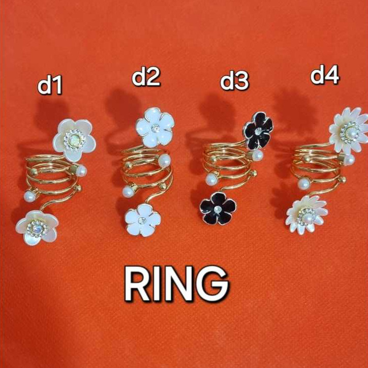 Ring Hijab Motif Bunga Hitam bahan Kerang - Ring Kerudung Motif Bunga Hitam bahan Kerang - Ring Jilb