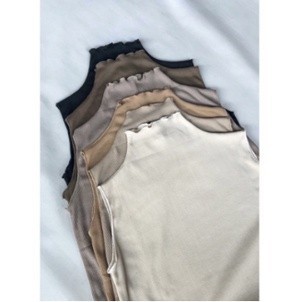 Manset Kaos Rib Tanpa Lengan Inner Baju Korea Wavy Turtleneck Jumbo XL - Cream