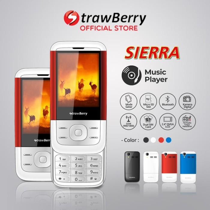 Strawberry - Sierra / Handphone Slide / HP Kamera Murah / Bluetooth